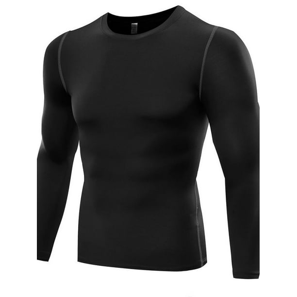 Mens Black Compression Armour BaseLayer Top Long Sleeve Thermal Gym SportsShirt